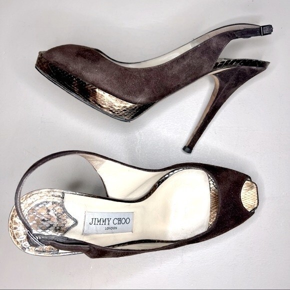Jimmy Choo Brown Suede Peep Toe Slingback Heels Pumps Women’s EU 40 US 10 - Picture 2 of 15